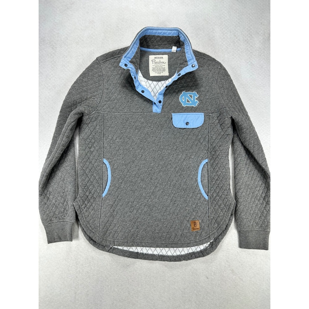 Pressbox UNC Tar Heels Quilted Pullover Sweatshirt Womens Medium Grey Blue Snap